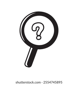 A magnifying glass icon with a question mark at the center.