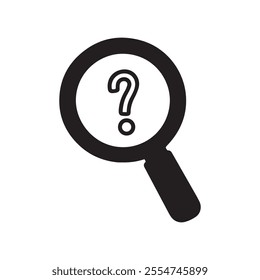 A magnifying glass icon with a question mark at the center.