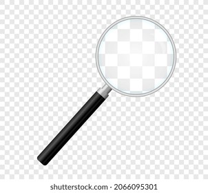 Magnifying Glass icon. Realistic sticker with tool for enlarging objects and easy search. Instrument for business analysis. Cartoon modern 3D vector illustration isolated on transparent background