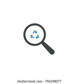 Magnifying glass icon, recycle icon vector sign