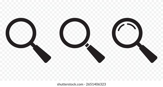 Magnifying glass icon . Search icon. Black icon. Silhouette icon. eps 10
