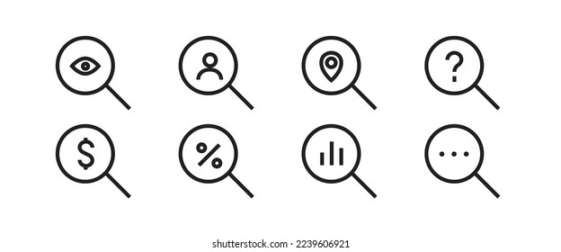 Magnifying glass icon. Search and find magnifier icon. Magnifying glass, Zoom, Loupe, icons button, vector, sign, symbol, logo, illustration, editable stroke, flat design style isolaated on white