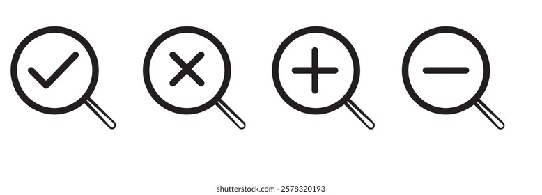 Magnifying glass icon. Search and find magnifier. Magnifying glass, Zoom, Loupe, icons button, vector, sign, symbol, logo, illustration, editable stroke, flat design style isolaated on white
