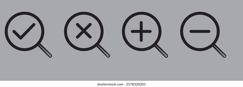 Magnifying glass icon. Search and find magnifier. Magnifying glass, Zoom, Loupe, icons button, vector, sign, symbol, logo, illustration, editable stroke, flat design style isolaated on white
