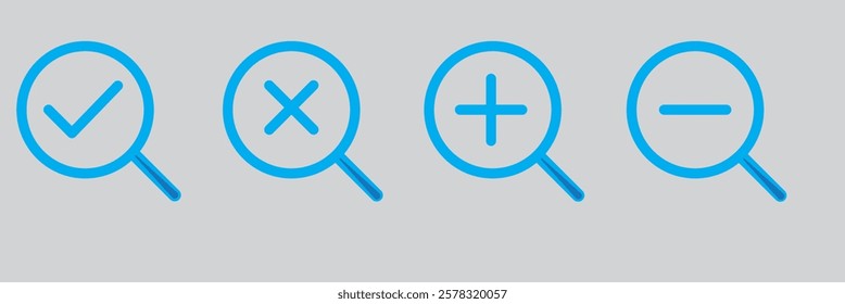 Magnifying glass icon, search icon Vector Illustration, Magnifying glass set, Zoom symbol, zoom lens sign, scan search symbol isolated, search symbol for web icons flat vector illustration.
