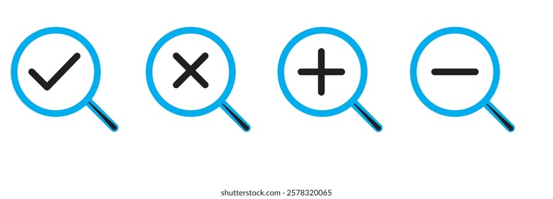 Magnifying glass icon, search icon Vector Illustration, Magnifying glass set, Zoom symbol, zoom lens sign, scan search symbol isolated, search symbol for web icons flat vector illustration.
