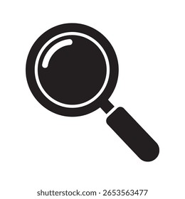 Magnifying glass icon for searching and finding information representing research analysis and investigation for business data and discovery vector solid glyph icon