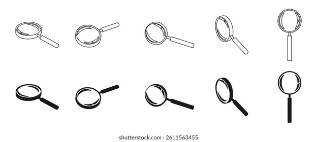magnifying glass icon set with different position, vector illustration isolated on white background.