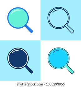 Magnifying glass icon set in flat and line style. Search symbol. Vector illustration.