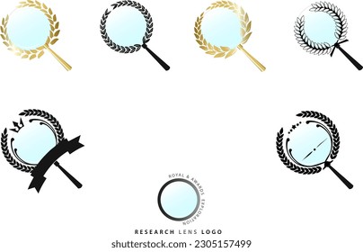 Magnifying glass icon set. Royal logo design. Symbol for virtual search and exploration concept.