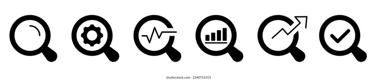 Magnifying glass icon set. Search icons. Magnifying sign, glass, magnifier or loupe sign. Vector illustration