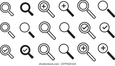 Magnifying glass icon set, Search icons, Loupe vector art