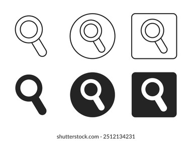 Magnifying Glass Icon Set. Search, Glass, Magnifier, Loupe Vector Illustration Collection Isolated on Transparent Background. Editable Stroke. Filled, Line and Stroke Style Icon