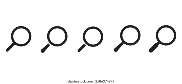 Magnifying glass icon set. Search icons. Loupe. Vector isolated illustration.