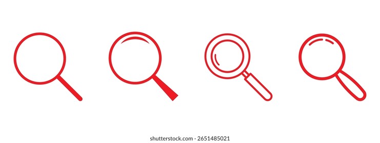 Magnifying glass icon set. Search icons. Loupe. Vector isolated illustration.