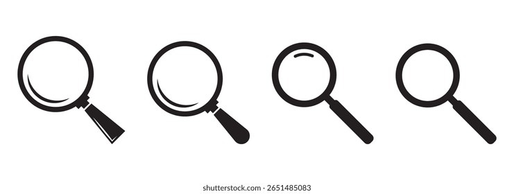 Magnifying glass icon set. Search icons. Loupe. Vector isolated illustration.