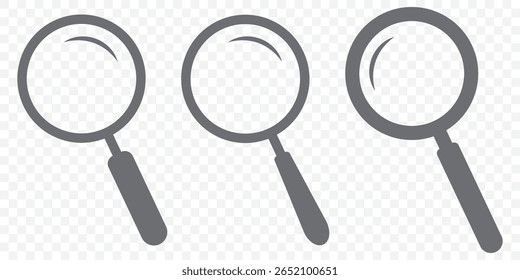 Magnifying Glass icon set. Search sign. Flat illustration of vector icon in Gray Color on Transparent Background on Transparent Background. EPS 10.