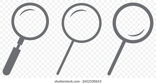Magnifying Glass icon set. Search sign. Flat illustration of vector icon in Gray Color on Transparent Background on Transparent Background. EPS 10.
