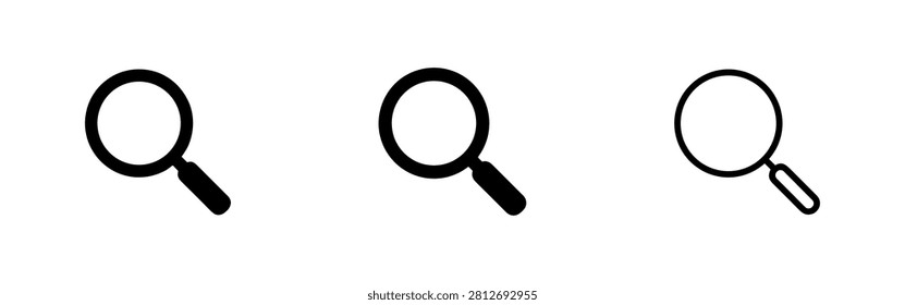 Magnifying glass icon set for search, discovery, and zoom functions