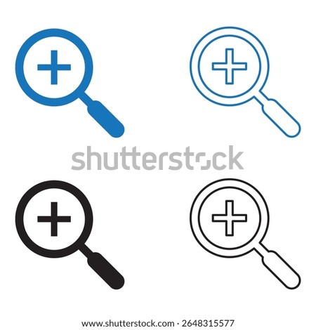 Magnifying glass icon set. Magnifying glass solid and line icon design. vector illustration, search, zoom in, zoom out icon set.