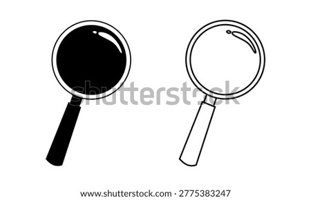 Magnifying Glass Icon Set. Two stylized Magnifying glass in black silhouette and outline.