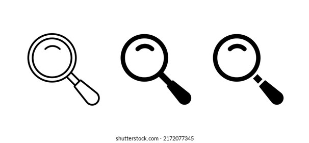 Magnifying glass icon set. Vector clipart isolated on white background.