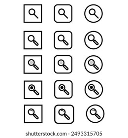 Juego de iconos de lupa. Conjunto de iconos vectoriales de búsqueda. Señal de lupa, lupa, lupa o lupa, buscar.  Iconos de Búsqueda.  Ilustración aislada de Vector.