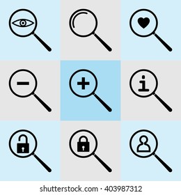 Magnifying Glass Icon Set Vector Illustration