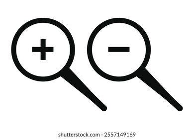 Magnifying glass icon. Magnifying glass set. Zoom symbol. Zoom out icon. Vector Illustration. Zoom in. 