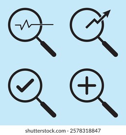 Magnifying glass icon. Magnifying glass set. Zoom symbol. Vector Illustration.