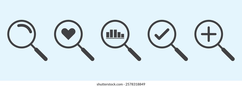 Magnifying glass icon. Magnifying glass set. Zoom symbol. Vector Illustration.