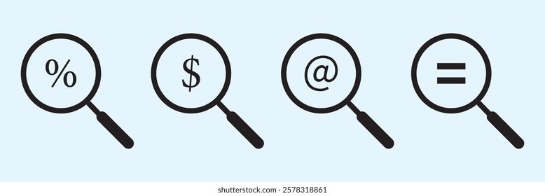 Magnifying glass icon. Magnifying glass set. Zoom symbol. Vector Illustration.