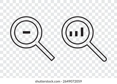 Magnifying glass icon. Magnifying glass set. Zoom symbol. Check mark true and false symbol tick icon. Vector Illustration.