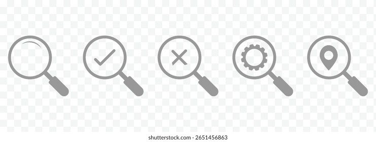 Magnifying glass icon. Magnifying glass set. Zoom symbol. Check mark true and false symbol tick icon. Magnifying glass icon set, loupe icon. eps 10