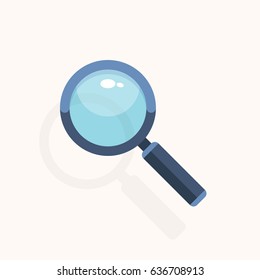 Magnifying glass icon with shadow. Light background. Vector, illustration, flat