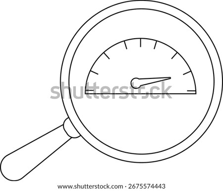 magnifying glass icon and speedometer icon with white background.with black lines