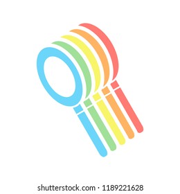 magnifying glass icon. Stack of colorful isometric icons on white background