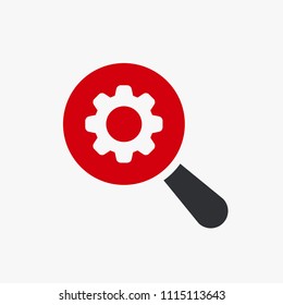 Magnifying glass icon, Tools and utensils icon with settings sign. Magnifying glass icon and customize, setup, manage, process symbol. Vector illustration