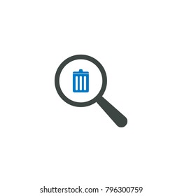 Magnifying glass icon, trash icon vector sign