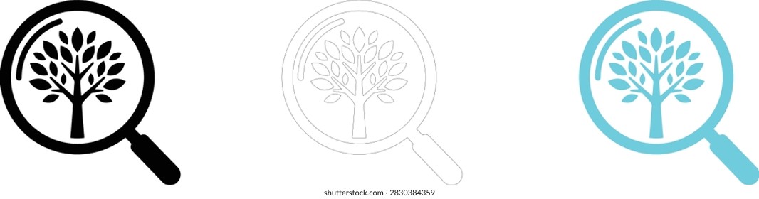Magnifying glass icon with tree illustration inside