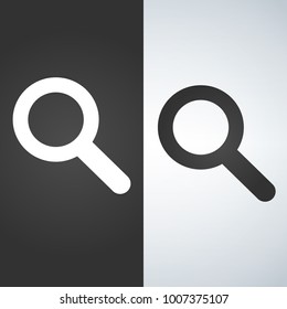 Magnifying glass icon, vector magnifier or loupe sign. white and black version