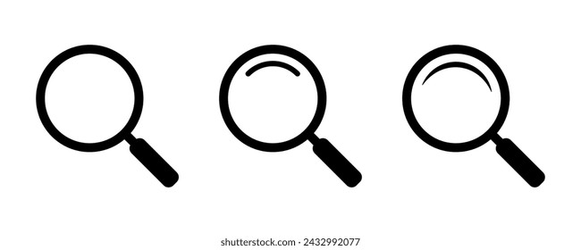Magnifying glass icon, vector magnifier or loupe sign. Web search icon.