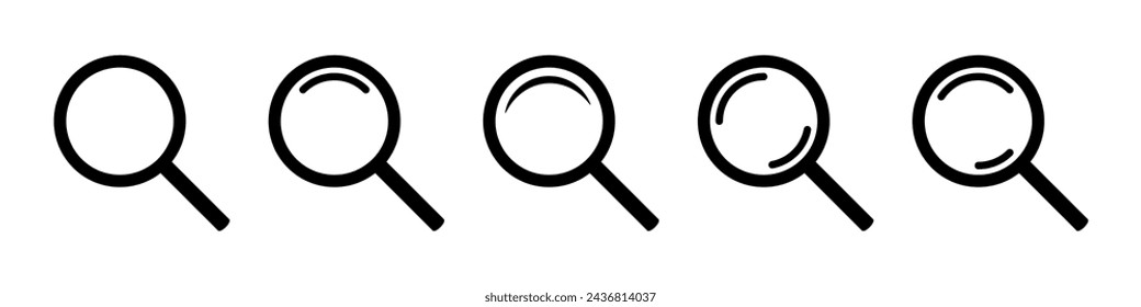 Magnifying glass icon, vector magnifier or loupe sign. Web search icon.