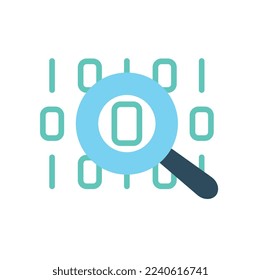 Magnifying glass icon. Working with information and statistics, data arrays. Graphic element for website. Interface for programs and applications, evaluation. Cartoon flat vector illustration