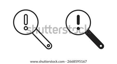 Magnifying Glass Icons with Exclamation Mark, Isolated on White Background