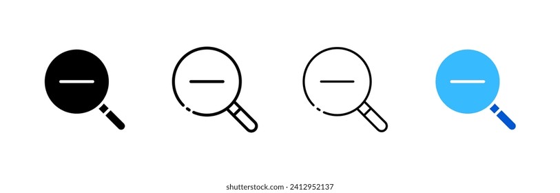 Magnifying glass icons with line. Different styles, magnifying glass set with a line inside the icon. Vector icons