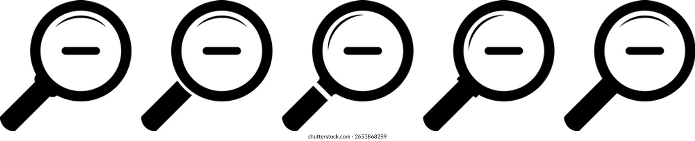Ícones de Lupa. lupa com menos. Conceito de ferramenta de pesquisa. encontrar informações. Pesquisando ícones de sucesso
