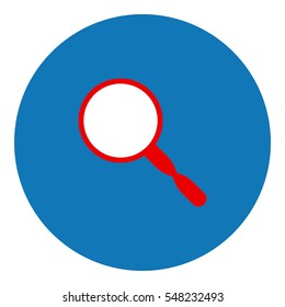 Magnifying glass illustration - Flat design icon - filled circle red blue and white
