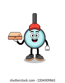 magnifying glass illustration as a pizza deliveryman , character design