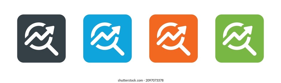 Vidrio de ampliación con signo de icono de gráfico creciente.